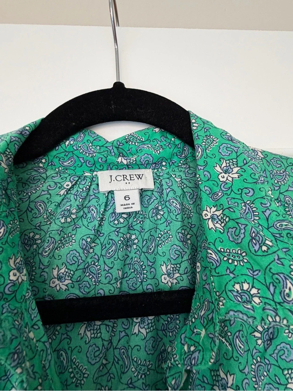 J. Crew Green Floral Long-Sleeve Button Dress with Lace - Picture 4 of 10